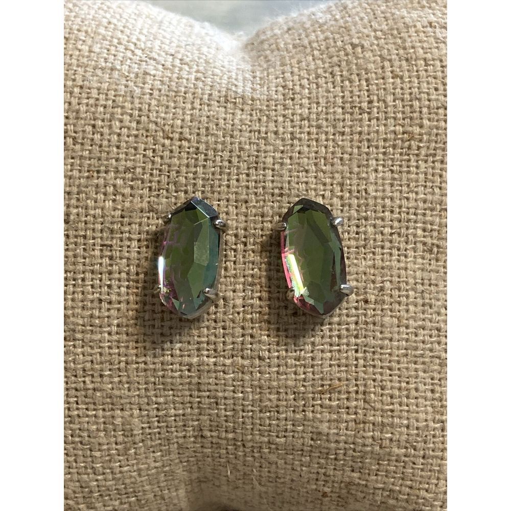 Kendra Scott Grayson Silver Stud Earrings in Dichroic Glass Watercolor NWOT